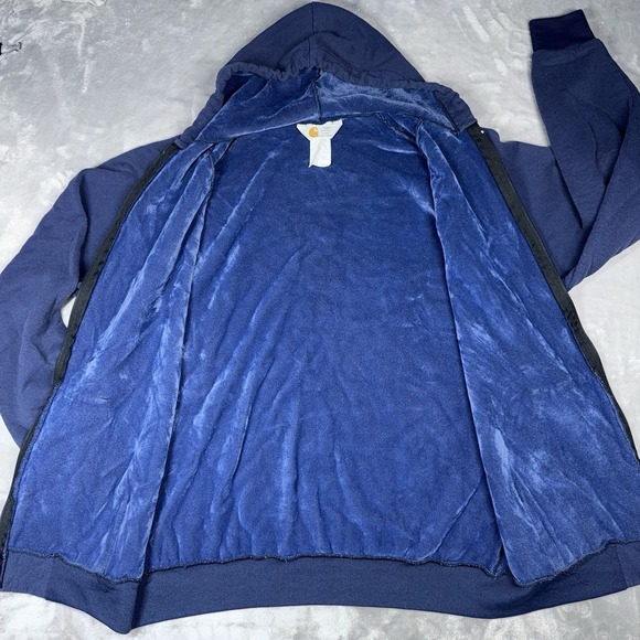 Vintage Carhartt Hoodie Women's XLT Extra Large Blue Full Zip Fleece Lined - Picture 7 of 9